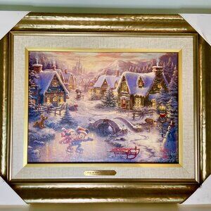 NEW Thomas Kincaid Studios Mickey and Minnie Sweetheart Holiday Framed Canvas